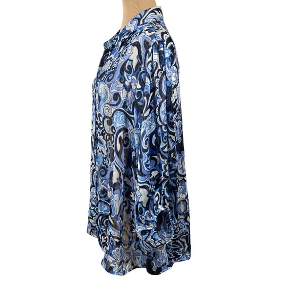 Haven & Blair Sheer Blouse Top Size 1X Blue White Button Front Collar - Picture 2 of 10